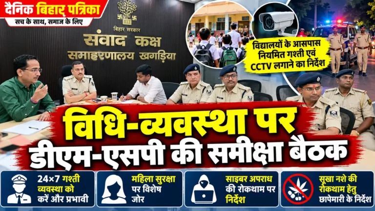 Khagaria News: विधि-व्यवस्था को लेकर डीएम-एसपी ने की समीक्षा, 24×7 गश्ती और महिला-छात्र सुरक्षा पर जोर